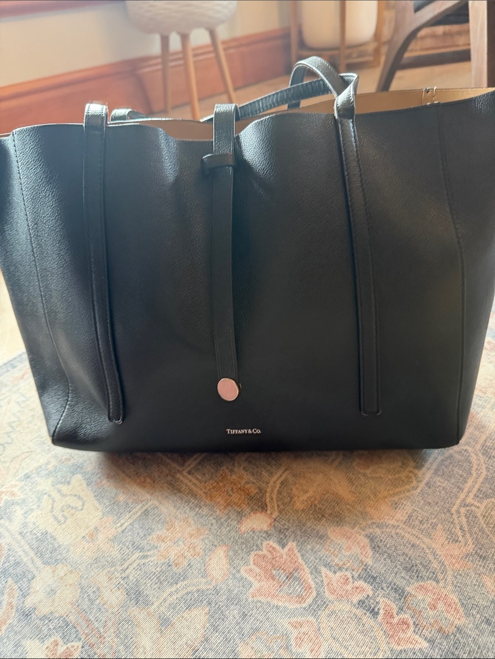 Tiffany & Co. Black Leather Tote with Signature Accent